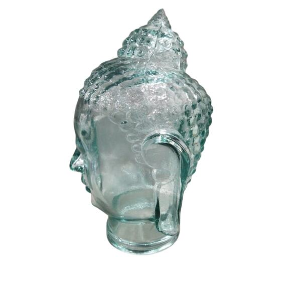 Green Glass Buddah Head Bust Hat Stand by Vidrios San Miguel, 11" Tall - Picture 6 of 9